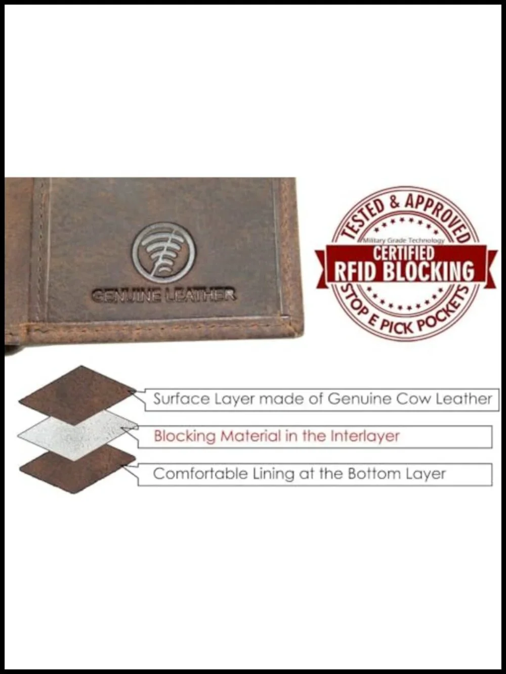 Genuine Leather Bifold RFID Wallet with ID Window & Chain